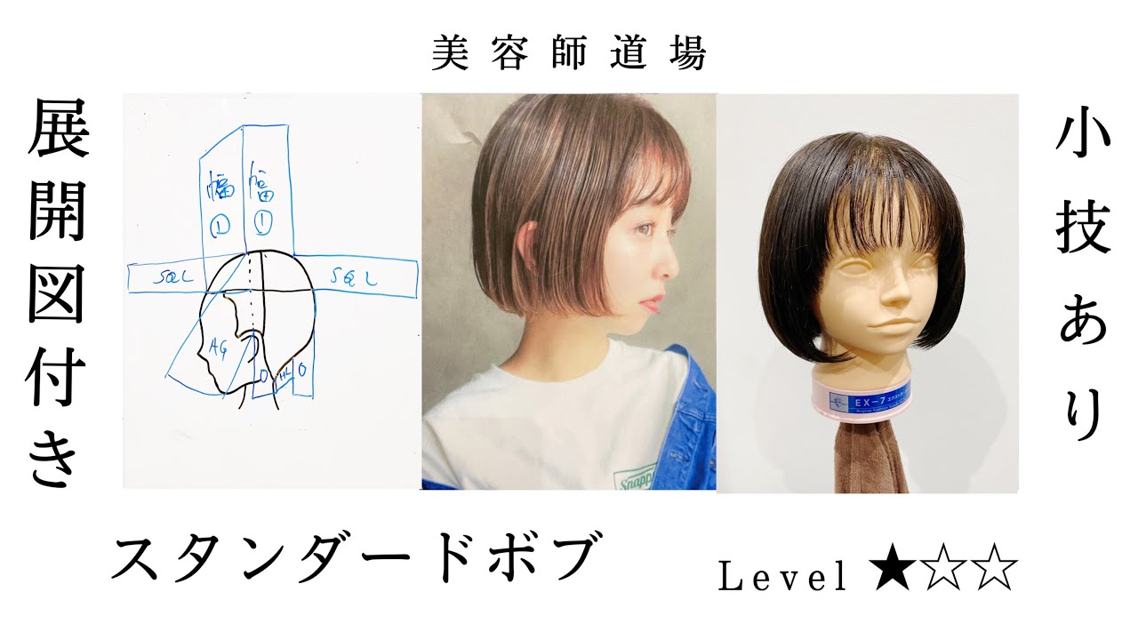 【ミニボブ ディスコネ切り方】展開図付き、失敗しない内巻きボブの方法。美容師向けヘアカット動画