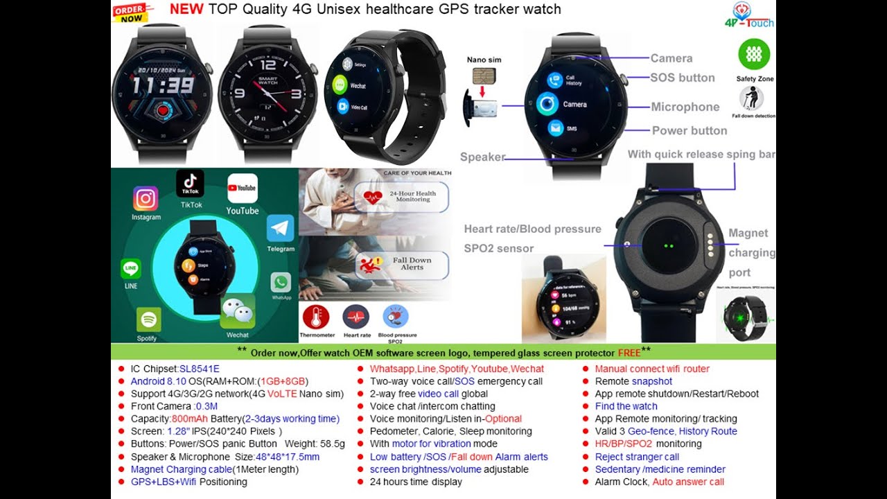 IP67 waterproof 4G Senior healthcare GPS Tracker Watch with fall down ...