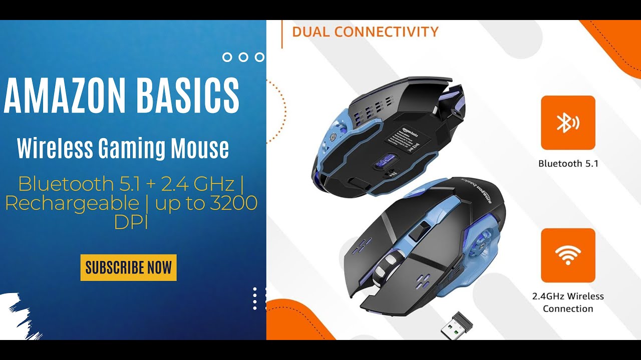 amazon basics Wireless Gaming Mouse Bluetooth 5.1 + 2.4 GHz | Rechargeable | up to 3200 DPI