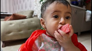 My little girl's first watermelon Experience! 🍉