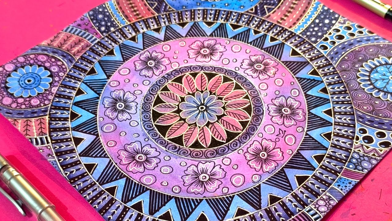 Blue & Pink Mandala Doodle Art | Relaxing Circular Patterns for Calm Moments