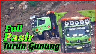 Turun Bukit,TRUK DUMP MUAT PASIR,Mobil Truk Pasir Hino 500 saat menuruni Tambang Pasir