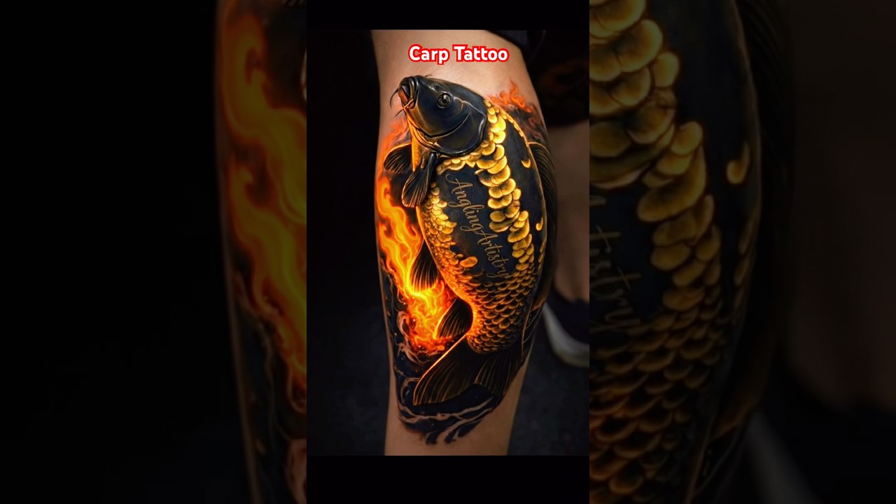 Golden Carp Tattoo Design and execution. 