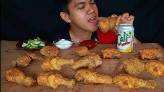 Crispy fried chicken, chicken legs & chicken wings with Cali pineapple drink mukbang Asmr