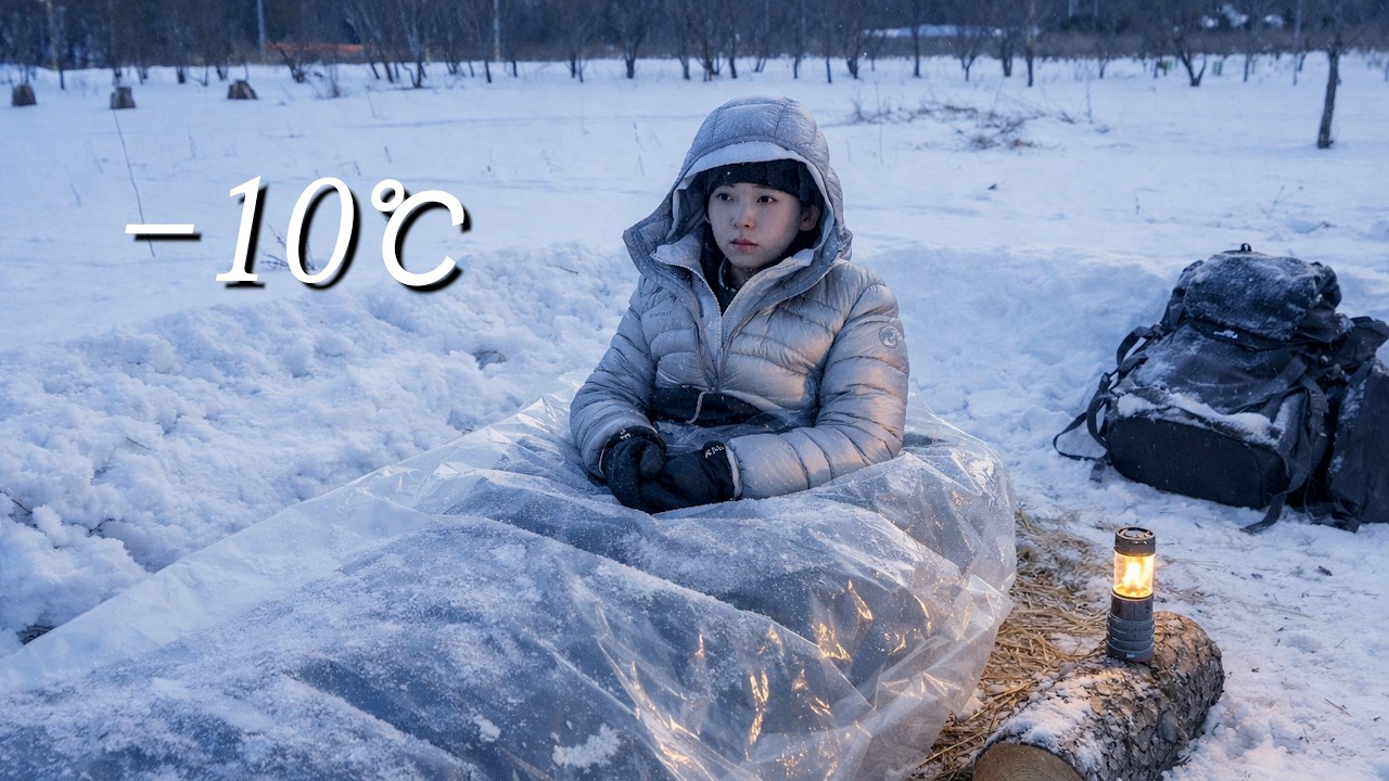 24 Hours SURVIVAL in -10°C DEEP SNOWㅣNo Shelter, No Fire, WINTER Camping