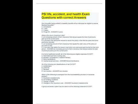 PSI life, accident, and health Exam Questions with correct Answers