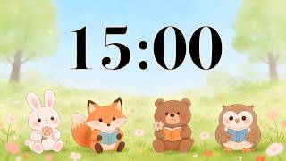 15 Minute Spring Classroom Focus Timer 🌷 Cute Animals, Calm Countdown, & Cheerful Acoustic Music