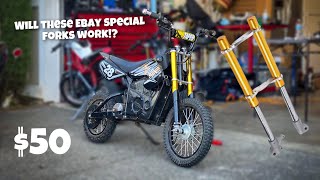 $50 ebay pit bike forks on the razor MX650.