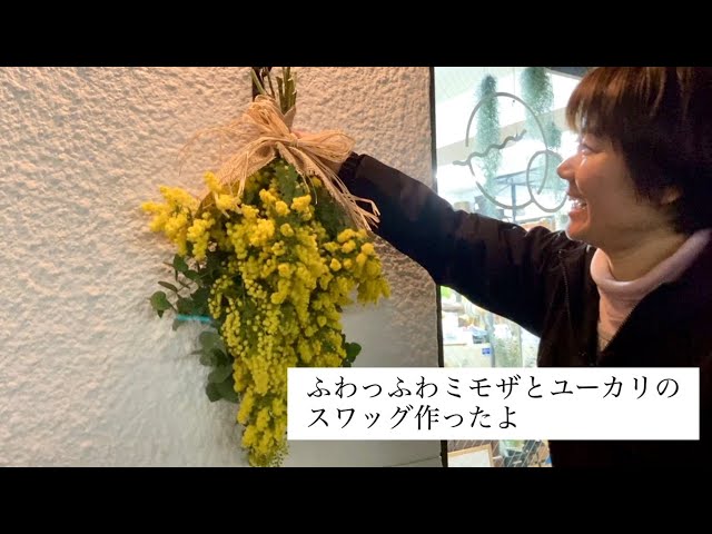 ふわっふわのミモザとユーカリのスワッグ - YouTube