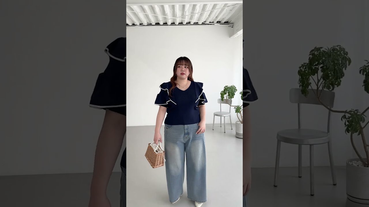 大きいサイズ レディース CLETTEオリジナル★配色ラインフリルニット CLETTEオリジナル☆配色ラインフリルニット | 大きいサイズ