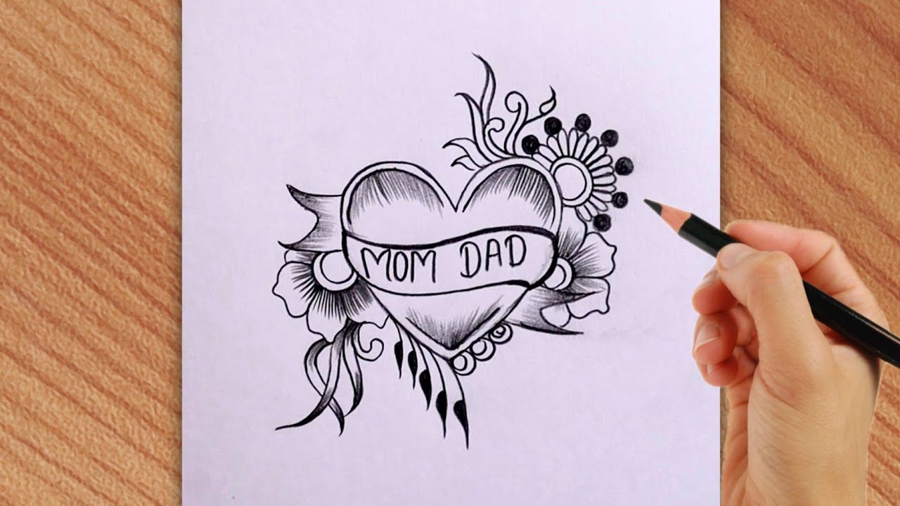 how to make simple mom dad drawing || beautiful drawing idea with ...
