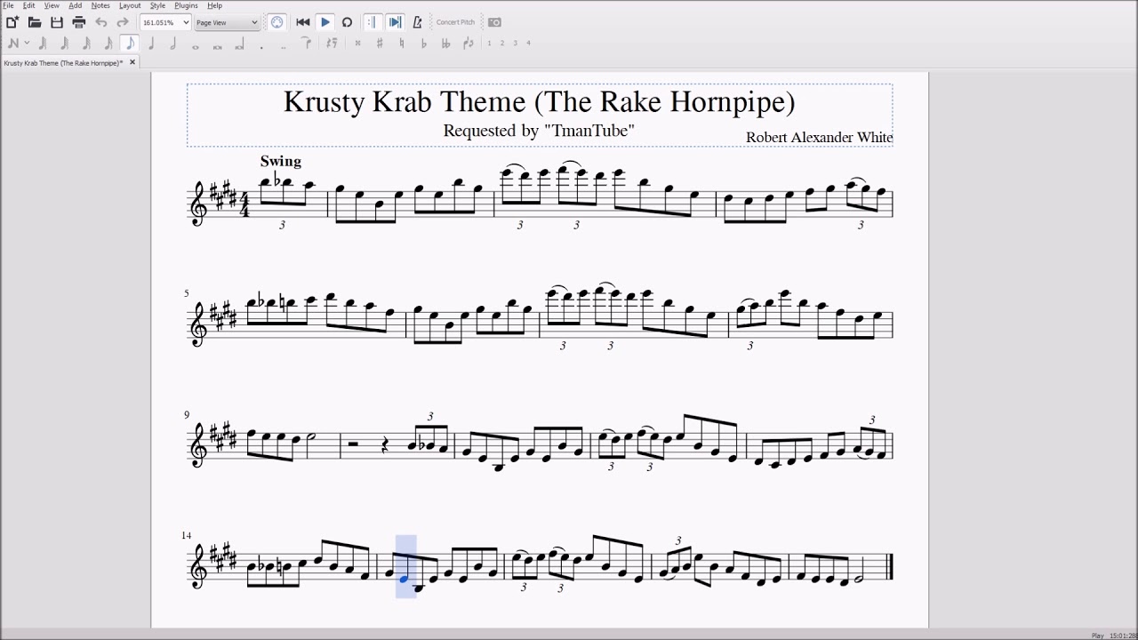 Krusy Krab Theme For Alto Bari Sax Sheet Music Youtube