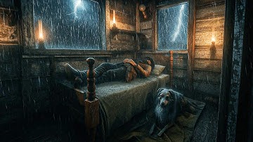 Thunderstorm Camp in a Wooden Cabin / Alone with my Dog in Pallet Wood Cabin | RDR2 ASMR