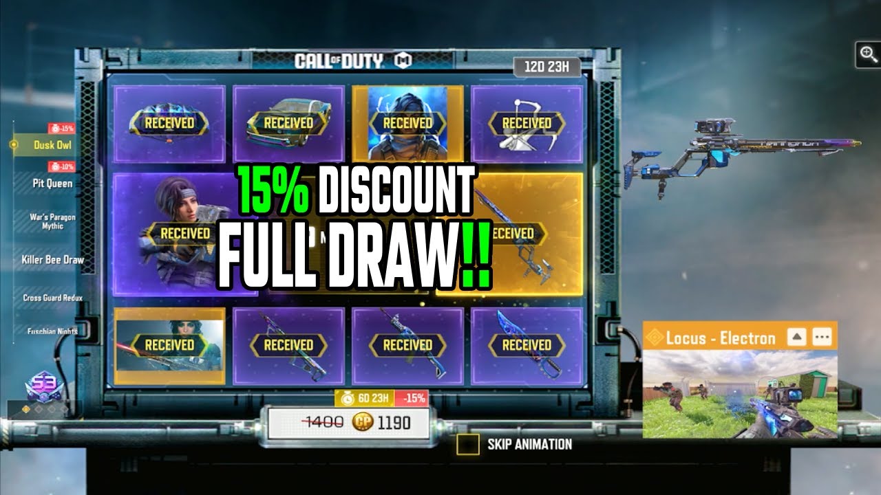 "15% Off Dusk Owl Draw! Get the Locus Electron in COD Mobile Now!"