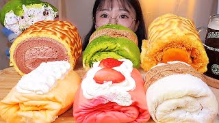 SUB) Hong Kong and Taiwan Roll Cake Eating Show. Dessert Mukbang