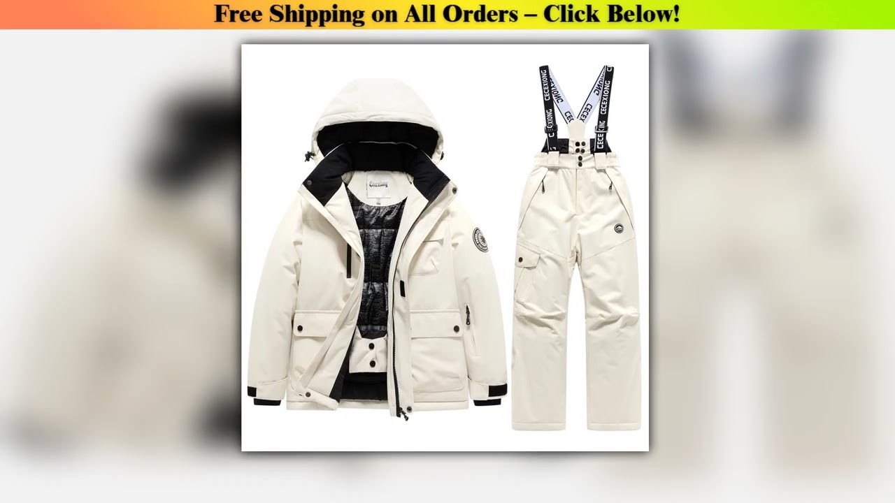 Winter Ski  Children's Ski coat and pants 2pieces set Warm Waterproof Boys Girls Outdoor Skiing