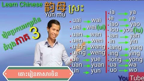 Learn chinese. learn PinYin Part3|学中文|រៀនភាសារចិន.រៀនប្រកបដំបូងភាគ3. by Sun Vanna