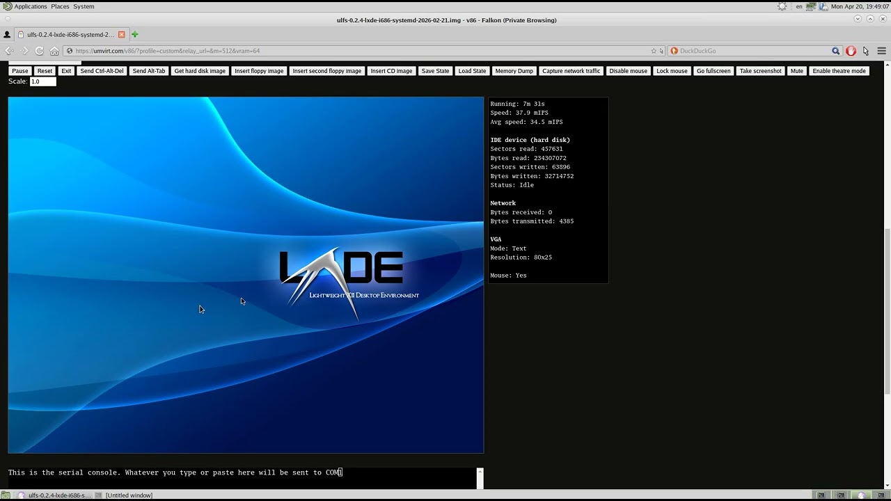 ULFS i686 in browser via #v86 emulator - YouTube