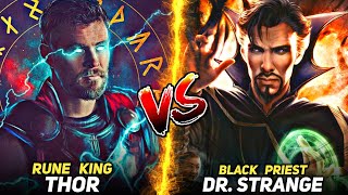 Rune King Thor Vs Black Priest Dr Strange, Odin Vs Ego, Living Tribunal Vs Beyonder,