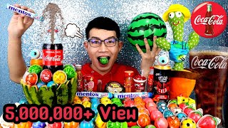 เยลลี่โคล่า โค้กใส่เมนทอส แตงโม เจลลี่กินได้ #Mukbang Coca Cola VS Mentos Watermelon Jelly:ขันติ