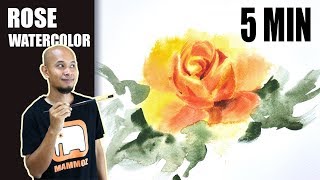 5 minute yellow rose with 1 brush | watercolor  Tutorial | angle brush | Mammoz Drawing and paint