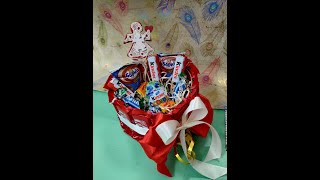 Коробка-сердце из киндер шоколада, букет из конфет, торт из сладостей