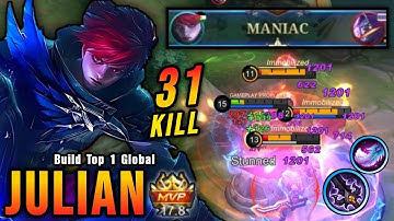 31 Kills + MANIAC!! Julian Insane Attack Speed Build - Build Top 1 Global Julian ~MLBB