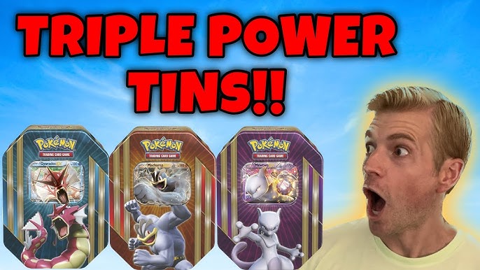 Pokemon TCG: Triple Power Collector's Pokemon Tin - Contains Mewtwo EX,  Shiny Gyarados EX OR Machamp EX, 4 Pokemon Booster Packs and Online Code 