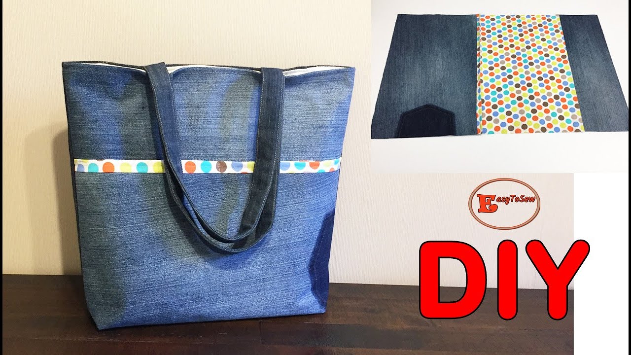 DIY JEANS BAG WITH MULTIPLE POCKETS FROM OLD JEANS | DENIM TOTE BAG ...