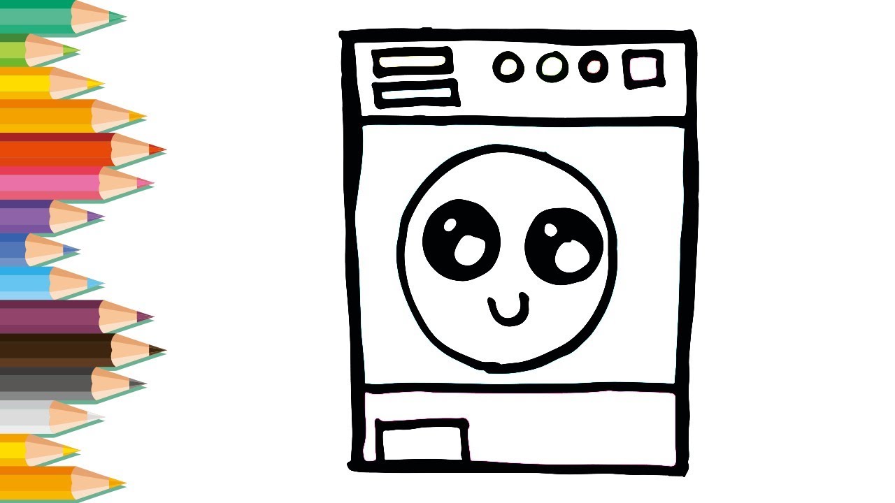 Drawing And Coloring A Happy Washing Machine Super Easy Lovely Kids Youtube