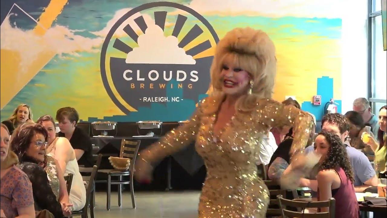 Dana St James w some Dolly Parton at CMF Drag Brunch at Clouds Brewing
