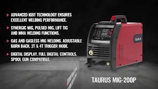 Taurus MIG 200P Single Pulse MIG Welder | Synergic Aluminium & Multi-Process Inverter