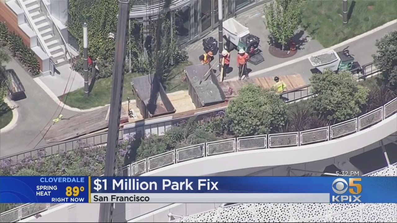 Salesforce Transit Center's Rooftop Park's Walkway Already Crumbling - YouTube