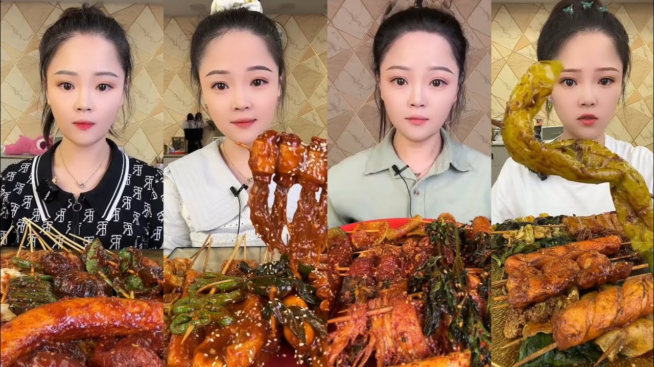 CHINESE MUKBANG SPICY FOOD (FRIED SKEWERS)@Xiao Yu Mukbang @Bingxin666 Mukbang EATING SHOW