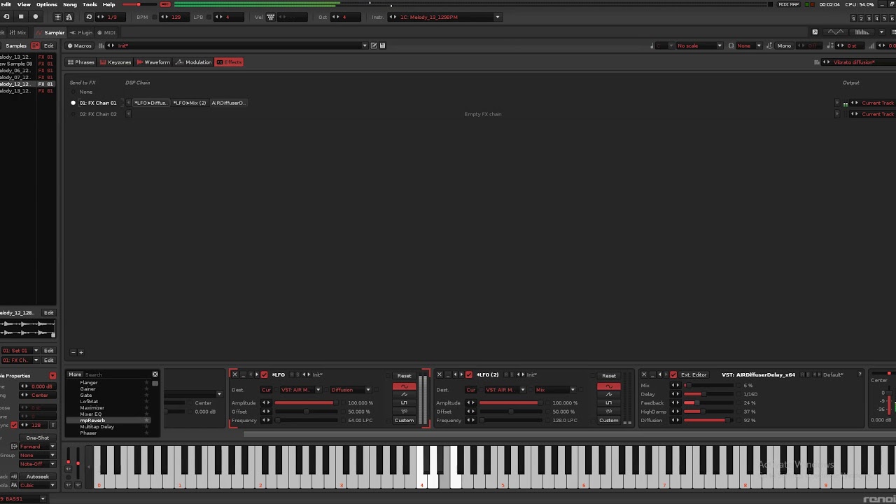 Weird diffusion delay feedback creates a fast tremolo effect with AIRDiffusionDelay