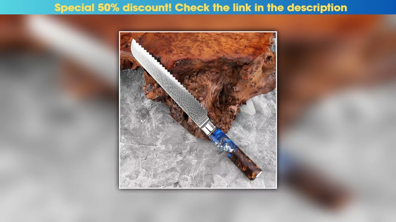 Deal Japanese Bread Knife 8 Inch, Serrated Sourdough Bread Slicing Knife, 67 Layers Damascus Steel•