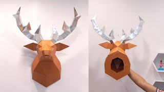 Diy Deer Head Trophy Papercraft - Deer Lowpoly Papercraft Timelapse