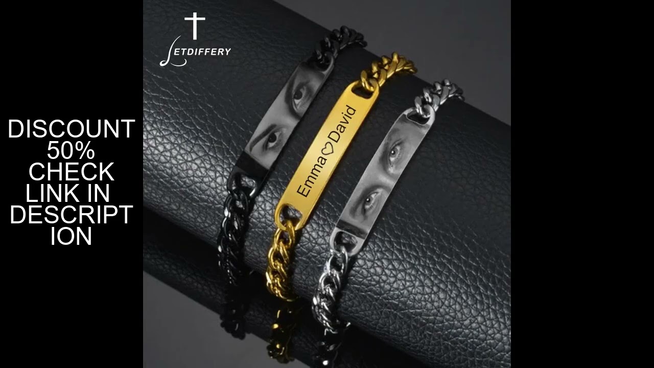 Letdiffery Personalized Eyes Photo Bracelets Stainless Steel Custom Laser Engrave Picture Name Date