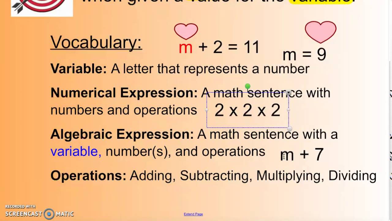 6th Grade 1-6 Algebra Variables and Expressions - YouTube
