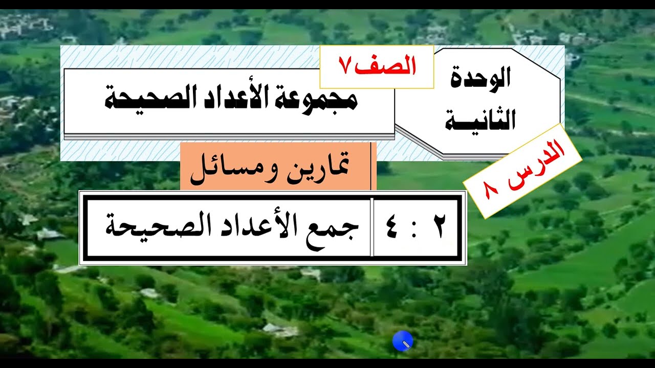 الدرس  ( 8  ) من  (2   -    4  )   حل مسائل  جمع الأعداد الصحيحة