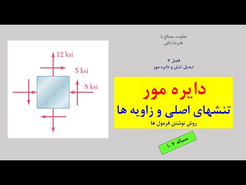 آموزش مقاومت مصالح یک فصل 7 مساله ۱ تنش های اصلی و زاویه آن ها روش نوشتن فرمول ها مثال یک
