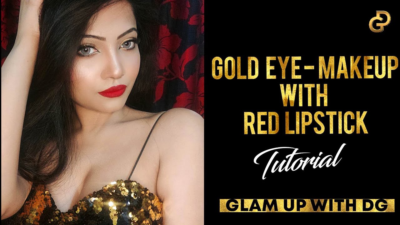 Gold Eye Makeup With Red Lipstick | Makeup Tutorial by Diya Ghosh