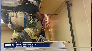 He tried to break in through a pizza oven vent firefighters ended up cutting him out
