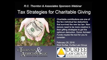 Donor Advised Funds Tax Strategies Webinar for Charitable Giving