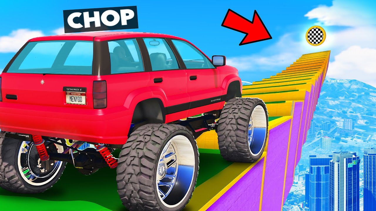 GTA 5 CHOP AND FROSTY CLIMB THE TALLEST MEGA RAMP CHALLENGE