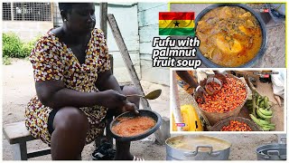 Cooking Traditional PALMNUT FRUIT Soup in West Africa||Authentic Palm nut soup with Fufu. #cooking