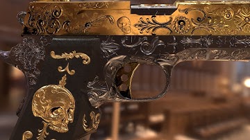 Pistol Gun Engraved Low poly 3D model PBR glFT