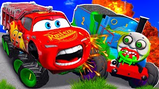 Big & Small:McQueen SuperHERO and Mater VS Thomas ZOMBIE Slime apocalypse cars in BeamNG.drive
