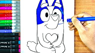 Bluey Coloring Page for Kids | Easy Bluey Drawing and Coloring Tutorial πΆπ¨