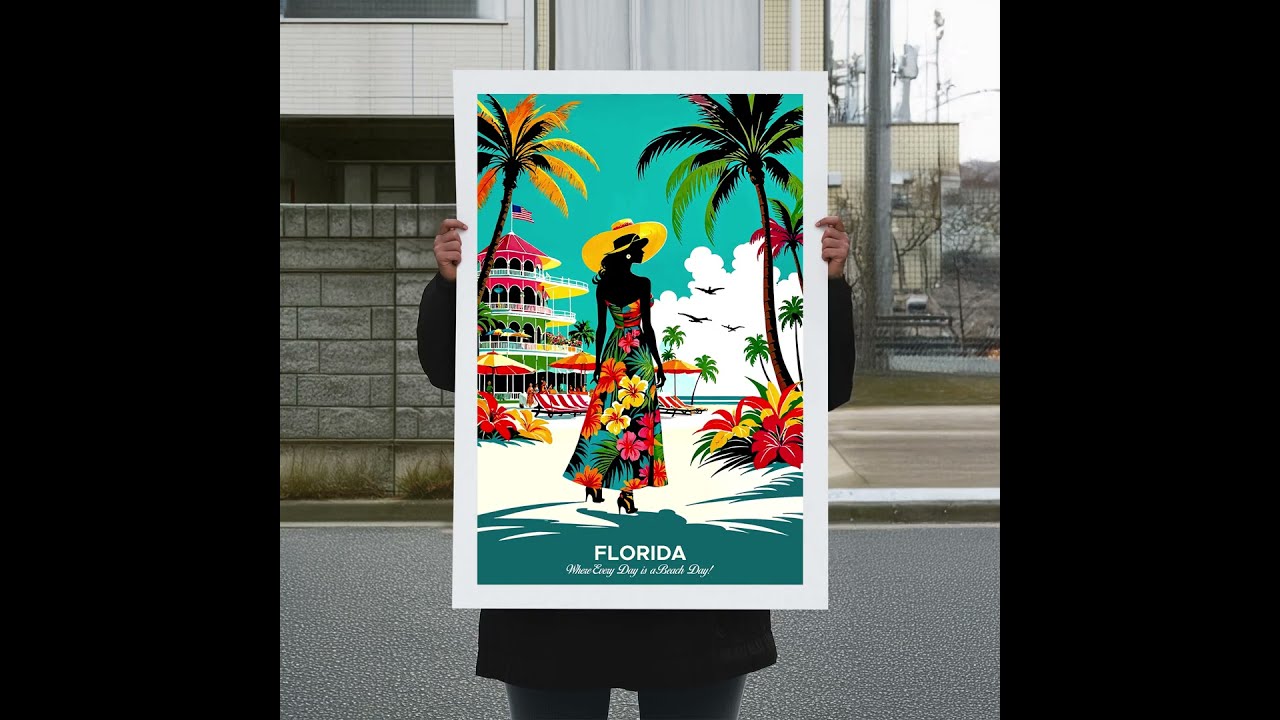 Florida Art Deco Poster Set: Vintage Travel Wall Art Prints Collection